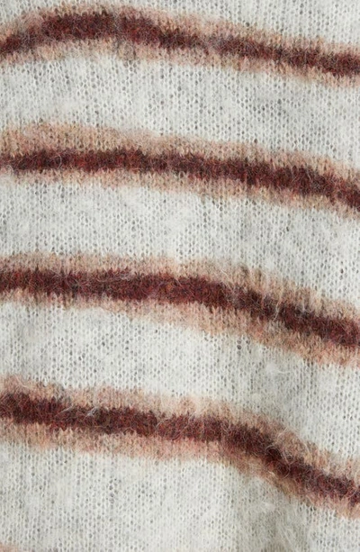 Shop Acne Studios Brushed Intarsia Stripe Crewneck Sweater In Grey Melange/ Burgundy