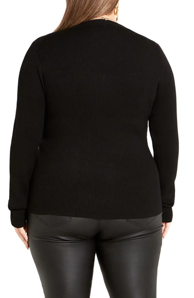 Shop City Chic Charlie Lace-up Side Rib Sweater In Black