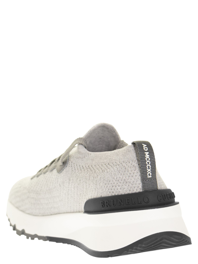 Shop Brunello Cucinelli Runners In Cotton Knit And Semi Glossy Calf Leather