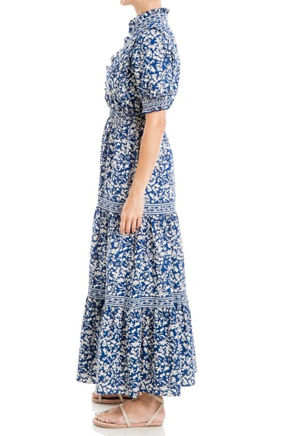 Shop Max Studio Floral Short Sleeve Tiered Maxi Dress In Blue Floral