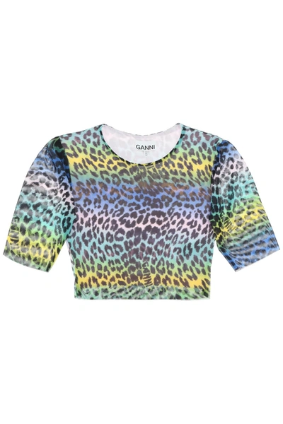 Shop Ganni Multicolor Leopard Print Crop Top