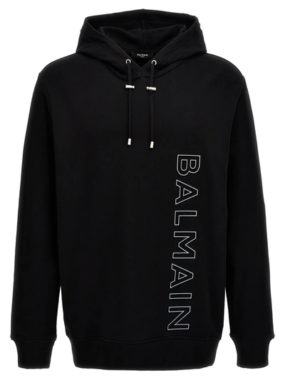 Shop Balmain Reflective Logo Hoodie Sweatshirt Black