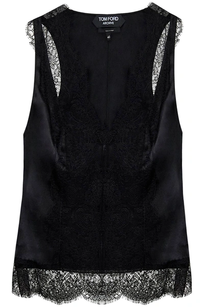 Shop Tom Ford Satin Tank Top With Chantilly Lace