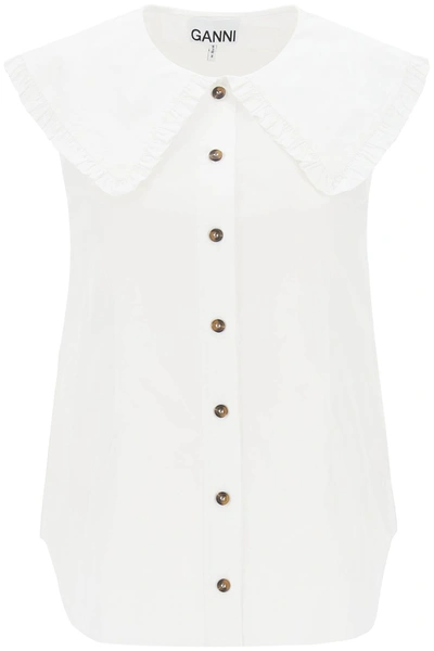 Shop Ganni Sleeveless Shirt With Maxi Collar