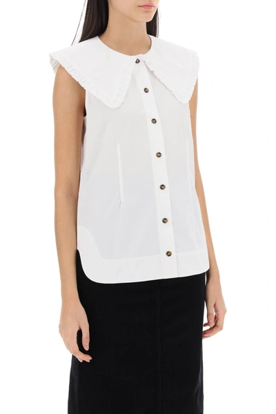 Shop Ganni Sleeveless Shirt With Maxi Collar