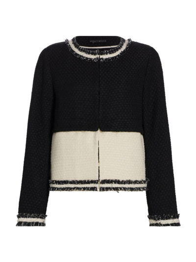 Shop Alice And Olivia Women's Kidman Detachable Tweed Jacket In Black Off White