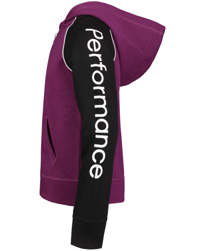 Shop Calvin Klein Performance Big Girls Color Block Raglan Sleeve Zip Front Hoodie In Dark Purple