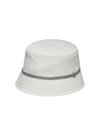 Shop Brunello Cucinelli Women's Cotton And Linen Chevron Bucket Hat With Shiny Band In White