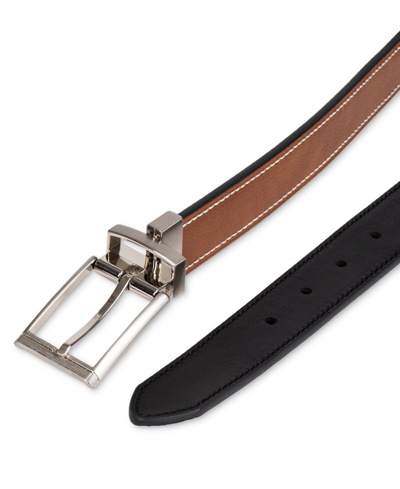 Shop Club Room Men's Two-in-one Reversible Contrast Stitch Belt, Created For Macy's In Black,tan