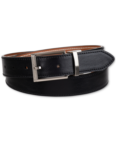 Shop Club Room Men's Two-in-one Reversible Contrast Stitch Belt, Created For Macy's In Black,tan
