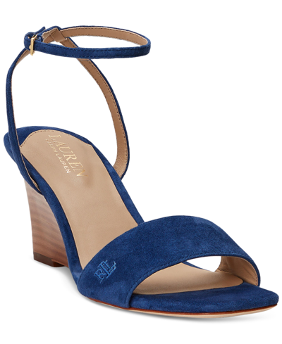 Shop Lauren Ralph Lauren Women's Katherine Ankle-strap Wedge Sandals In Indigo Sail