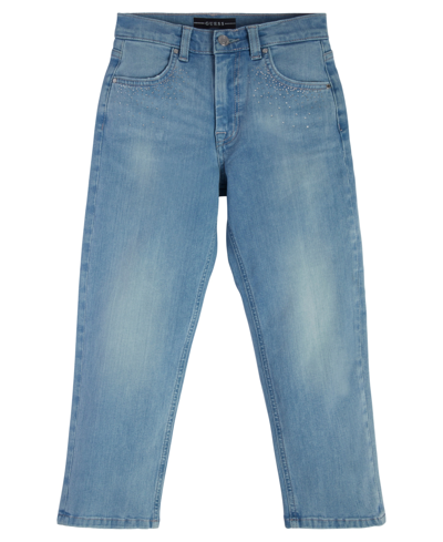 Shop Guess Big Girls Super Stretch Denim Rhinestone 5-pocket Jeans In Blue