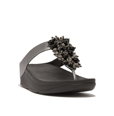 Shop Fitflop Women's Fino Bauble-bead Toe-post Sandals In Pewter Black