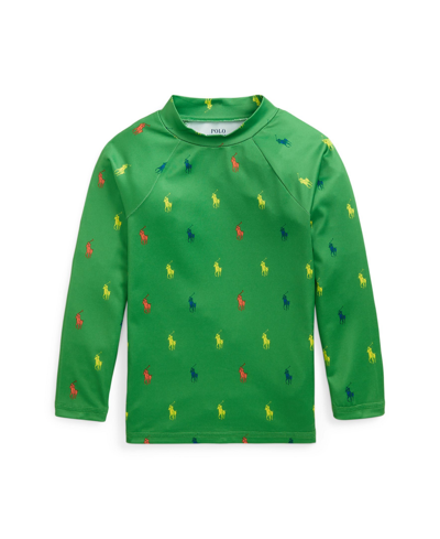 Shop Polo Ralph Lauren Toddler And Little Boys Pony Performance Jersey Rash Guard In Preppy Green Multi Pp Toss