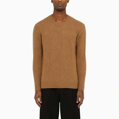 Shop Drumohr Camel Round-neck Sweater In Wool In Beige