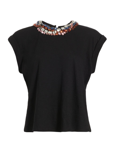 Shop Cinq À Sept Women's Bella Cotton Crystal-embellished T-shirt In Black Multi