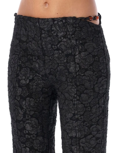 Shop Ganni Stretch Jacquard Flared Pants In Black