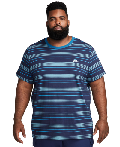Shop Nike Men's Sportswear Striped Futura Logo T-shirt In Obsidian
