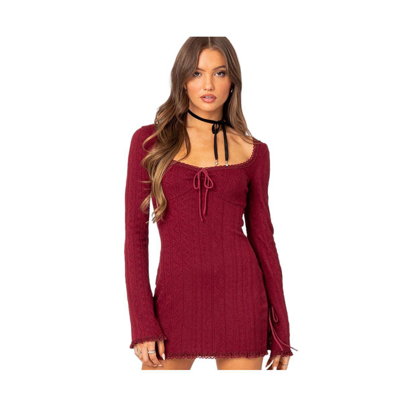 Shop Edikted Women's Krista Lacey Knit Mini Dress In Burgundy