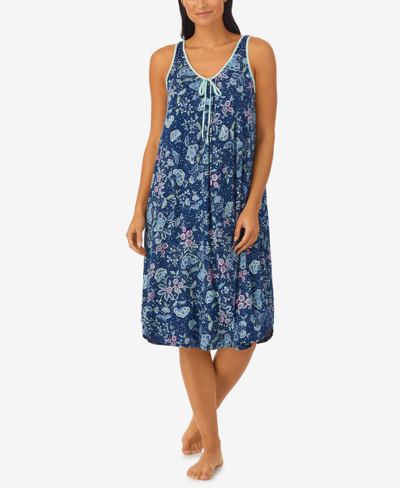 Shop Ellen Tracy Women's Sleeveless Midi Nightgown In Navy Floral