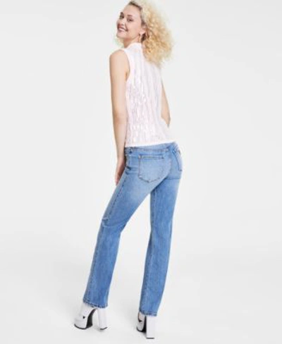 Shop Guess Womens Vivian Sequined Mock Neck Sleeveless Sweater Embellished Chain Denim Jeans In Elysian