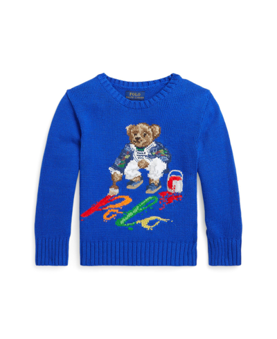 Shop Polo Ralph Lauren Toddler And Little Boys Polo Bear Cotton Sweater In Sapphire Star