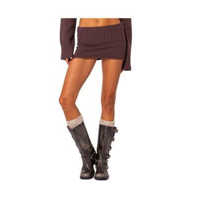 Shop Edikted Women's Gino Fold Over Knit Mini Skirt In Brown