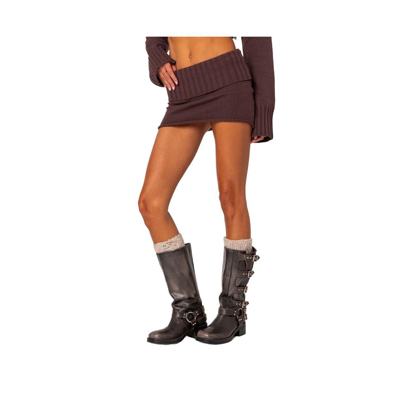 Shop Edikted Women's Gino Fold Over Knit Mini Skirt In Brown