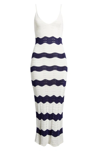 Shop Lost + Wander Kairi Knit Midi Dress In Cream/navy