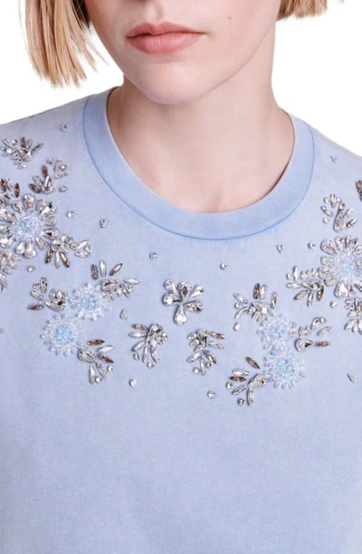 Shop Maje Floral Rhinestone Cotton T-shirt In Light Blue