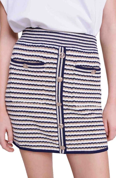 Shop Maje Josalia Button Front Knit Miniskirt In Navy / Gold