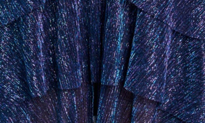 Shop Maje Metallic Tiered Midi Dress In Blue/ Purple