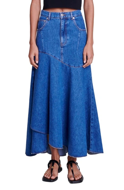 Shop Maje Jondulys Layered Denim Maxi Skirt In Blue