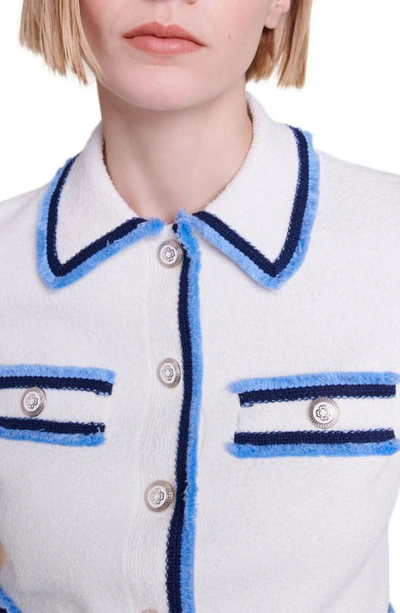 Shop Maje Mirsala Crop Cotton Blend Cardigan Sweater In Ecru