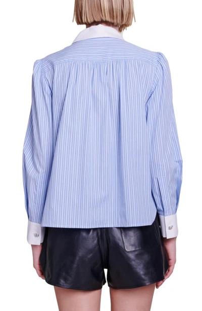Shop Maje Caudri Stripe Scallop Shirt In Blue