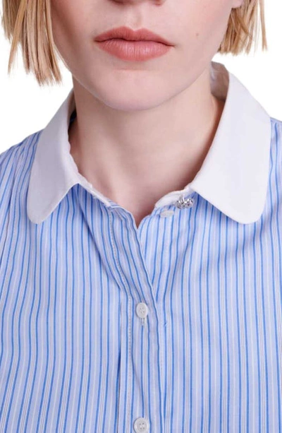 Shop Maje Caudri Stripe Scallop Shirt In Blue