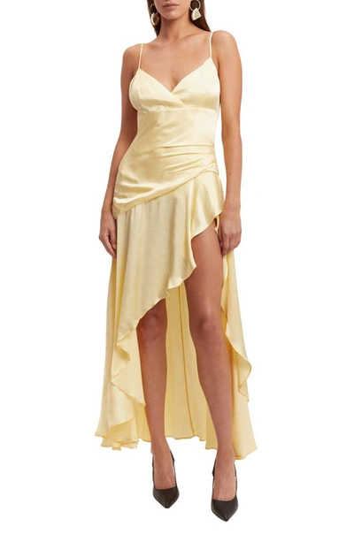 Shop Bardot Sorella Ruffle Cocktail Midi Dress In Canary Yellow