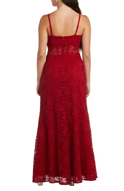 Shop Morgan & Co. Corset Lace Sleeveless Gown In Red