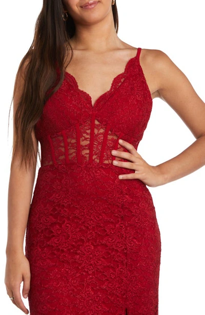 Shop Morgan & Co. Corset Lace Sleeveless Gown In Red