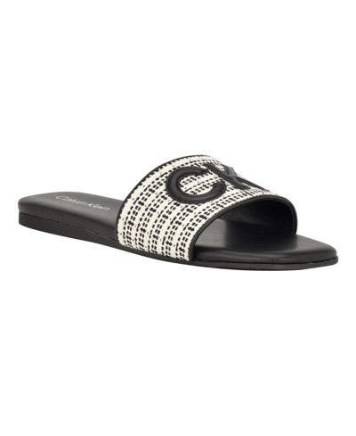 Shop Calvin Klein Women's Yides Slip-on Square Toe Flat Sandals In Black