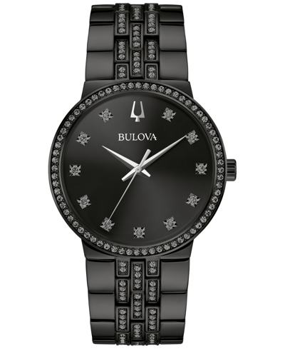 Shop Bulova Men's Classic Crystal Black-tone Stainless Steel Bracelet Watch 40mm Gift Set