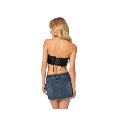 Shop Edikted Women's Vic Triangle Faux Leather Crop Top In Black