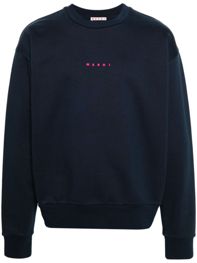 Shop Marni Blue Logo-print Cotton Sweatshirt