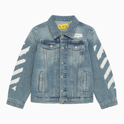 Shop Off-white ™ | Denim Jacket With Paint Graphic Pattern In Blue