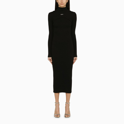 Shop Off-white ™ Black Cotton Midi Dress With Logo