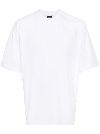 Shop Jacquemus White Le T-shirt Typo Logo T-shirt