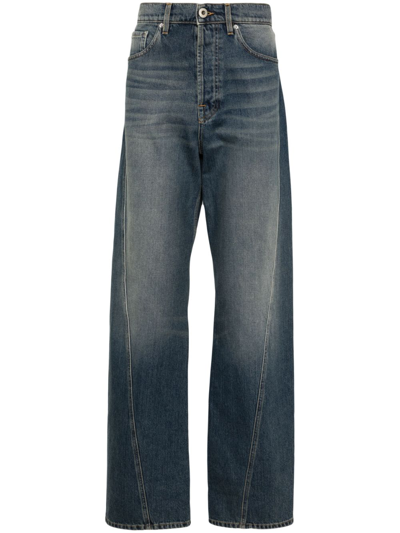 Shop Lanvin Blue Whiskering-effect Straight-leg Jeans