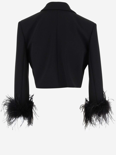 Shop Pinko Crop Jacket With Feathers In Black