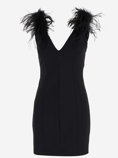 Shop Pinko Sheath Dress With Feathers In Black