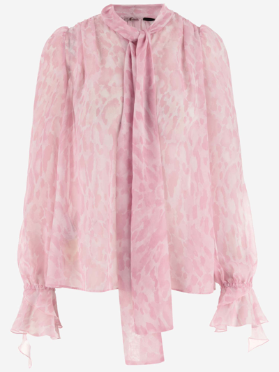 Shop Pinko Printed Synthetic Chiffon Shirt In Mult.rosa/rosa